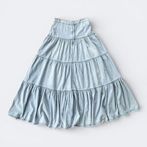 KanCan Light Blue Denim Tiered Maxi Skirt